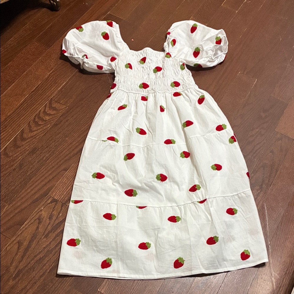 White Dress with Strawberry Print